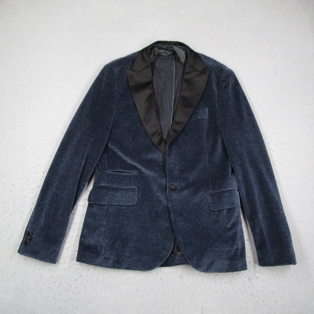 Johnnie-O Mens 38R Navy Corduroy Tuxedo Blazer Satin Peak Lapel Sport Coat 38 R